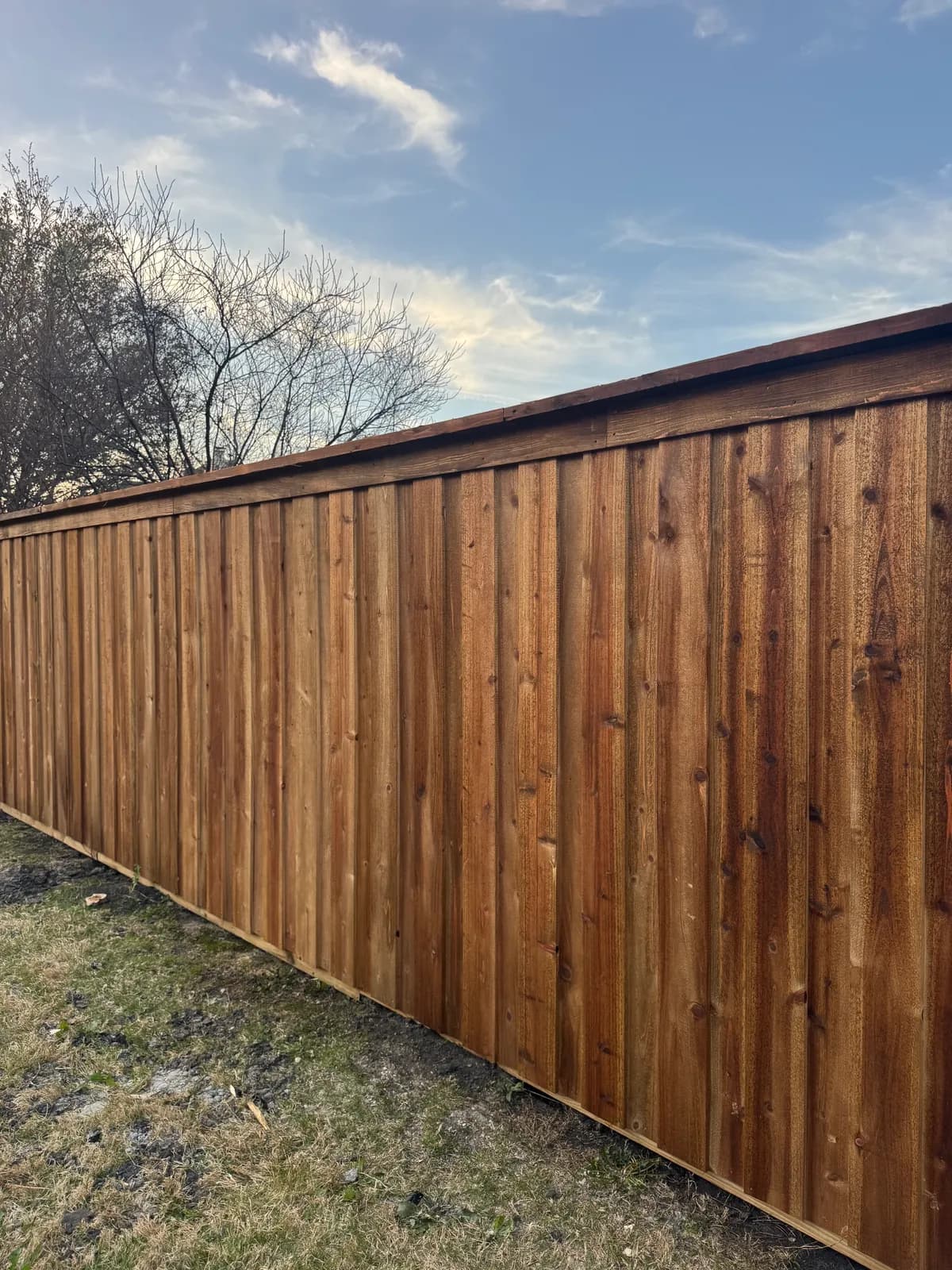 Board-on-board cedar privacy fence with cap rail in a Murphy, TX neighborhood by i30 Builders