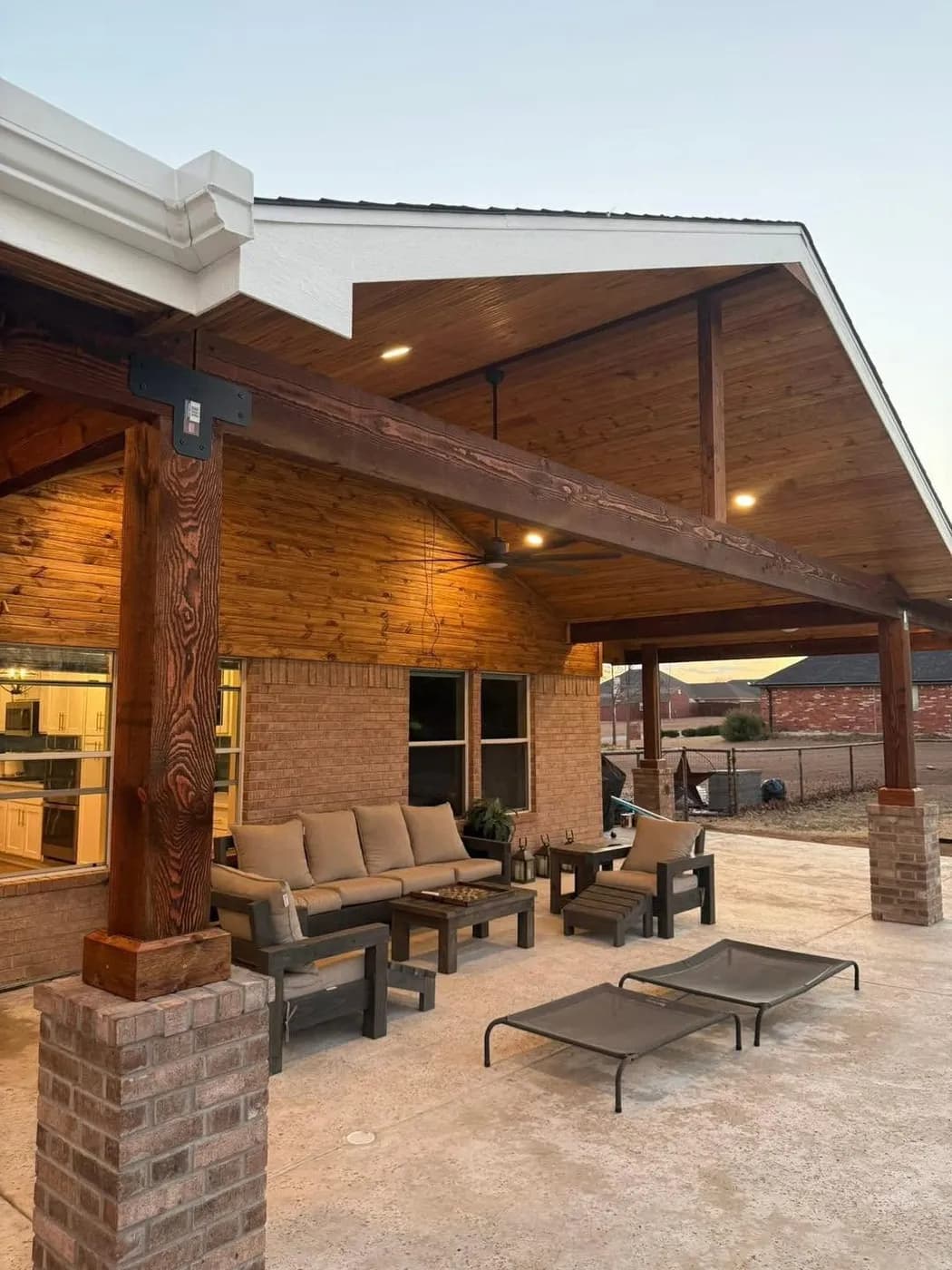 Covered patio at dusk
