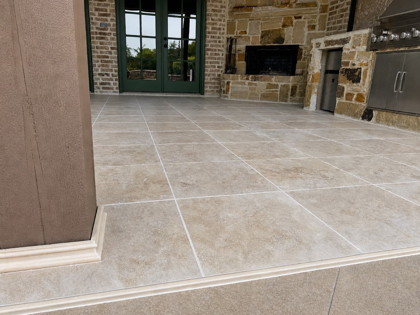 Covered Patio Travertine & Fireplace Refresh photo 3