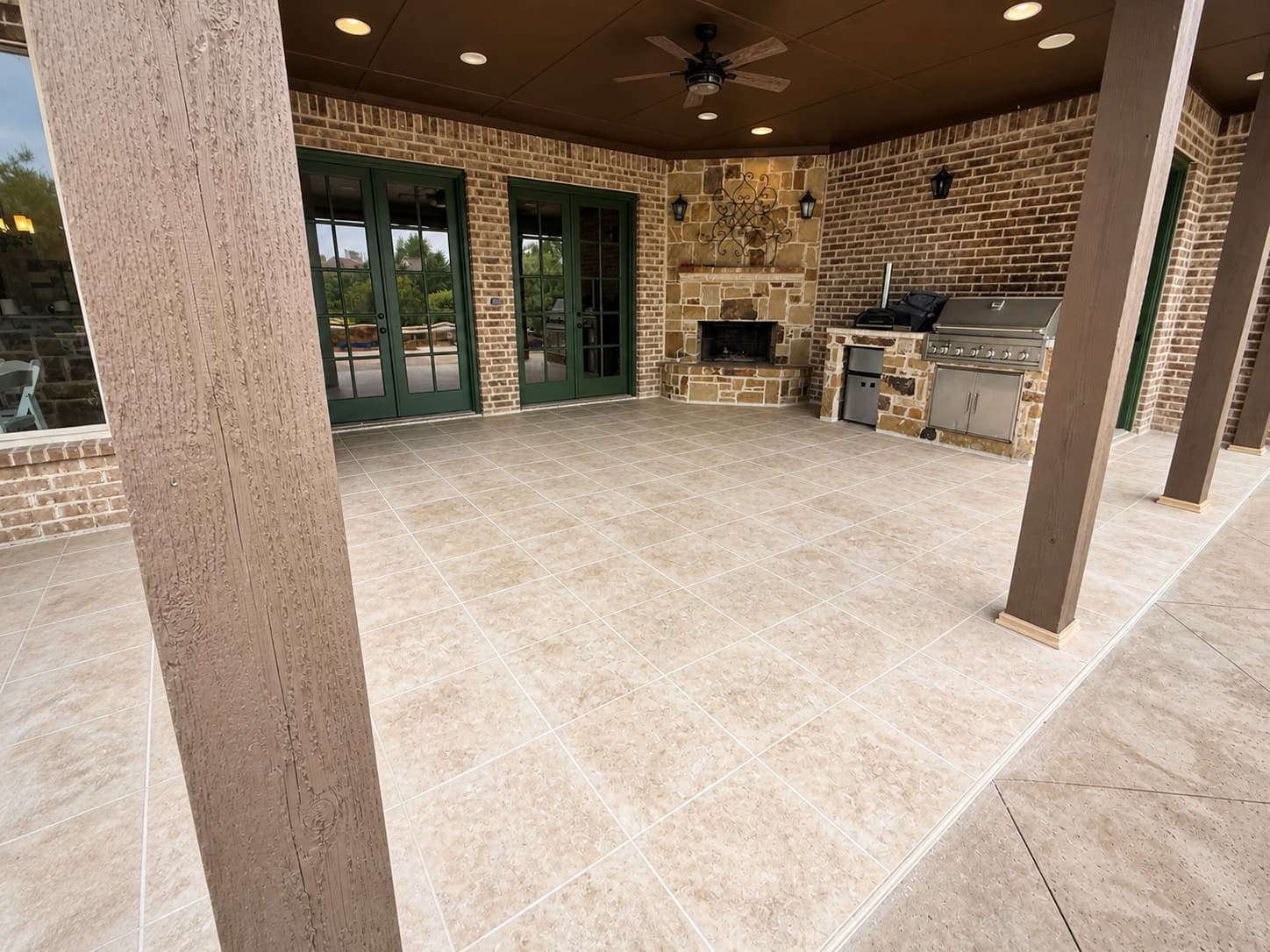 Covered Patio Travertine & Fireplace Refresh photo 2